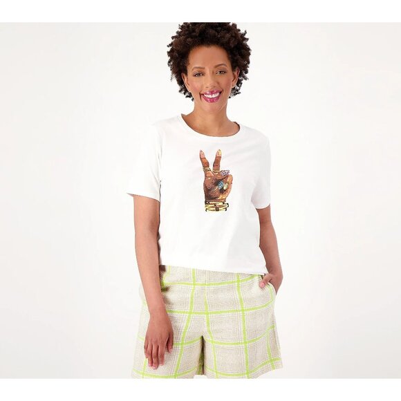 Studio Park Tops - Studio Park x Vanessa Herring Graphic Tee White Peace Sign Jewelry Womens Large